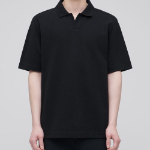 Slit Neck Piqué Polo Shirt [Black]