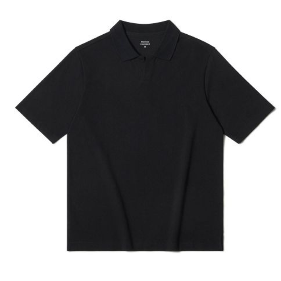 Slit Neck Piqué Polo Shirt [Black]