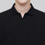Slit Neck Piqué Polo Shirt [Black]