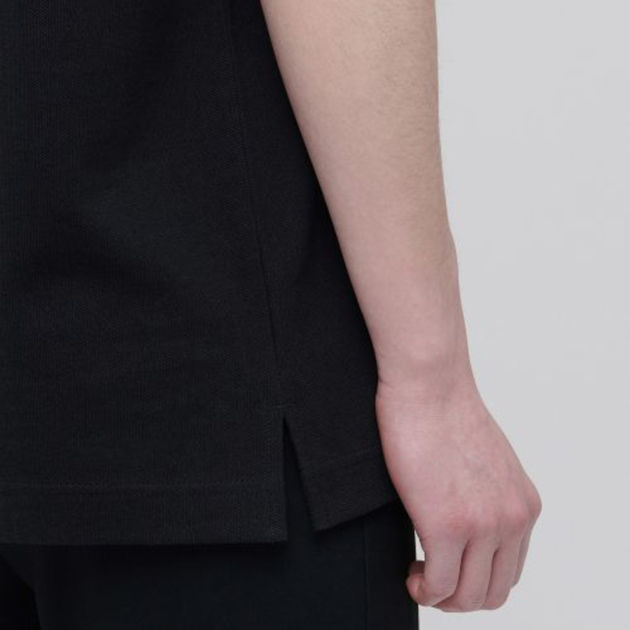 Slit Neck Piqué Polo Shirt [Black]