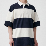 Oversized Stripe Short Sleeve Rugby Shirt [Navy/Ivory]
