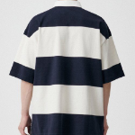 Oversized Stripe Short Sleeve Rugby Shirt [Navy/Ivory]