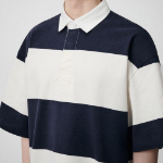 Oversized Stripe Short Sleeve Rugby Shirt [Navy/Ivory]