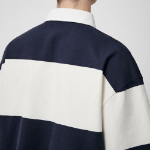 Oversized Stripe Short Sleeve Rugby Shirt [Navy/Ivory]