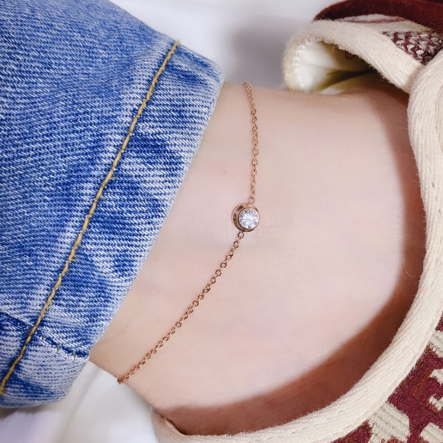 Браслет на ногу с кубическим цирконием из хирургической стали