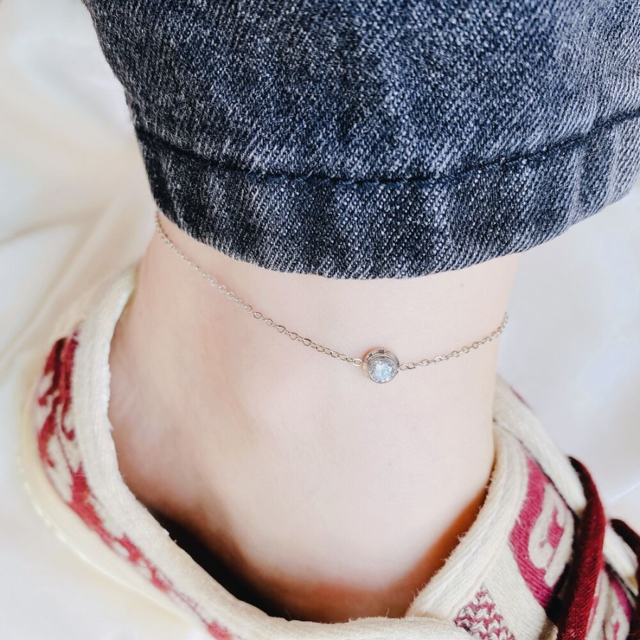 Браслет на ногу с кубическим цирконием из хирургической стали