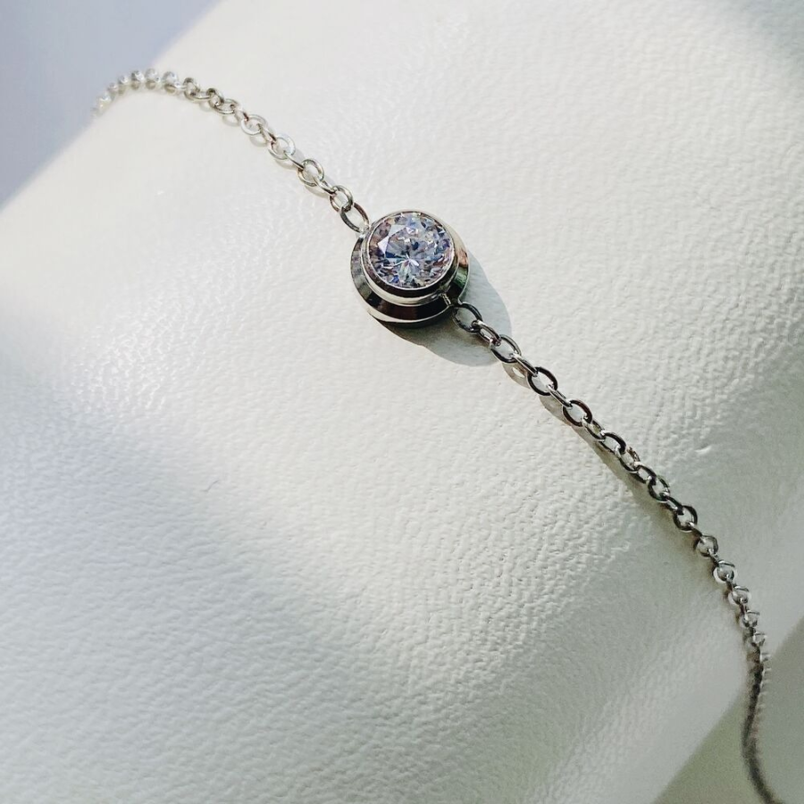 Браслет на ногу с кубическим цирконием из хирургической стали