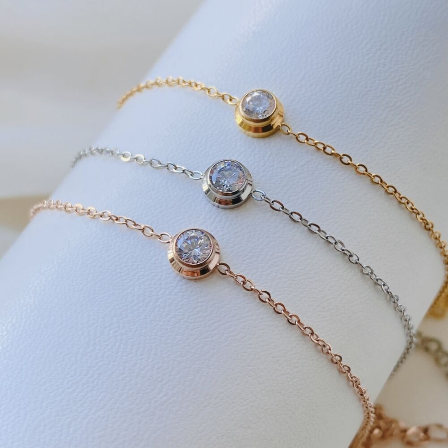 Браслет на ногу с кубическим цирконием из хирургической стали