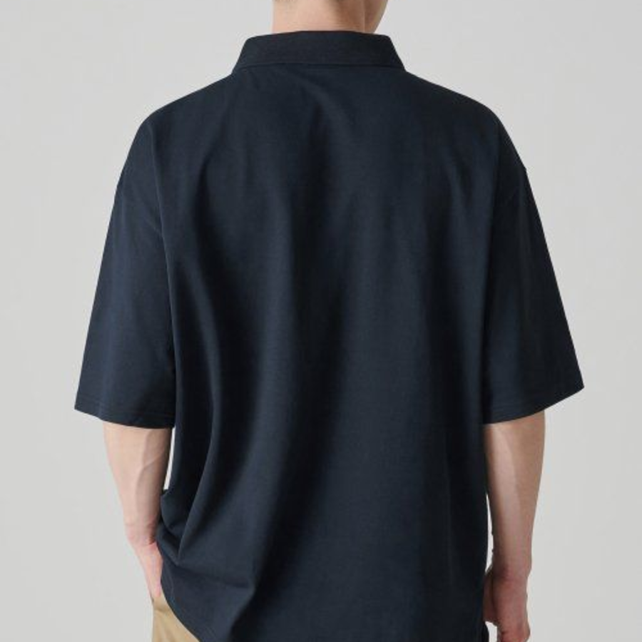 [Cooltandard] Oversized Piqué Polo Shirt [Navy]