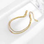 Двухрядный браслет на ногу с цепочкой-змейкой из латуни с позолотой