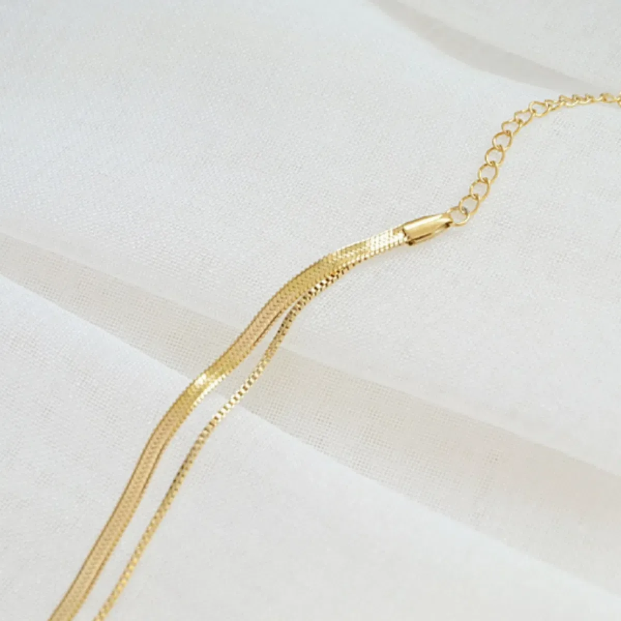 Двухрядный браслет на ногу с цепочкой-змейкой из латуни с позолотой