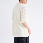 Vertical Crochet Slit Neck Polo Shirt [Ivory]