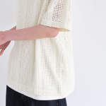 Vertical Crochet Slit Neck Polo Shirt [Ivory]