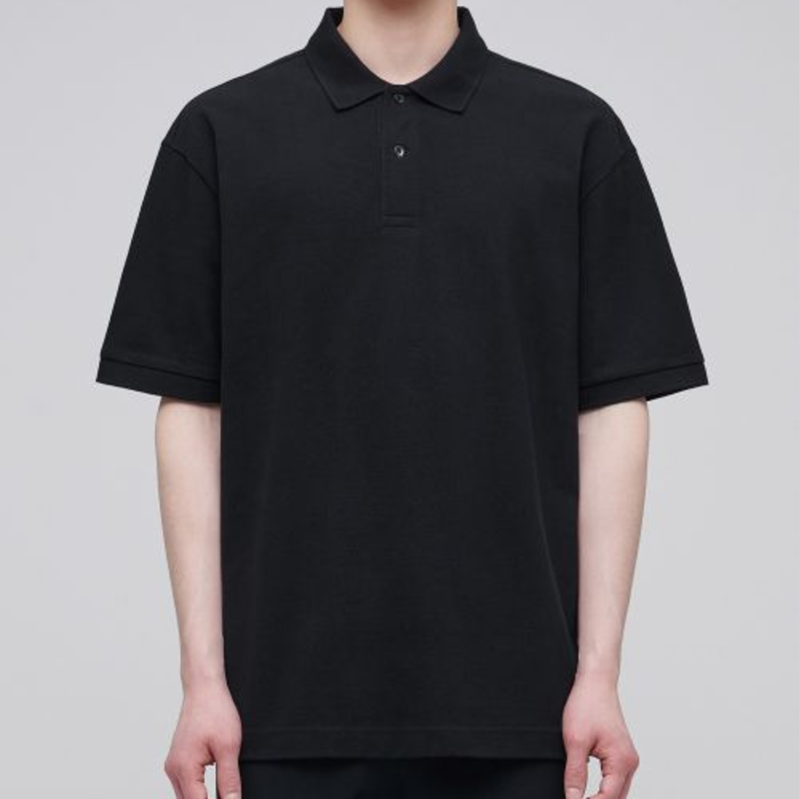 Relaxed Fit Piqué Polo Shirt [Black]