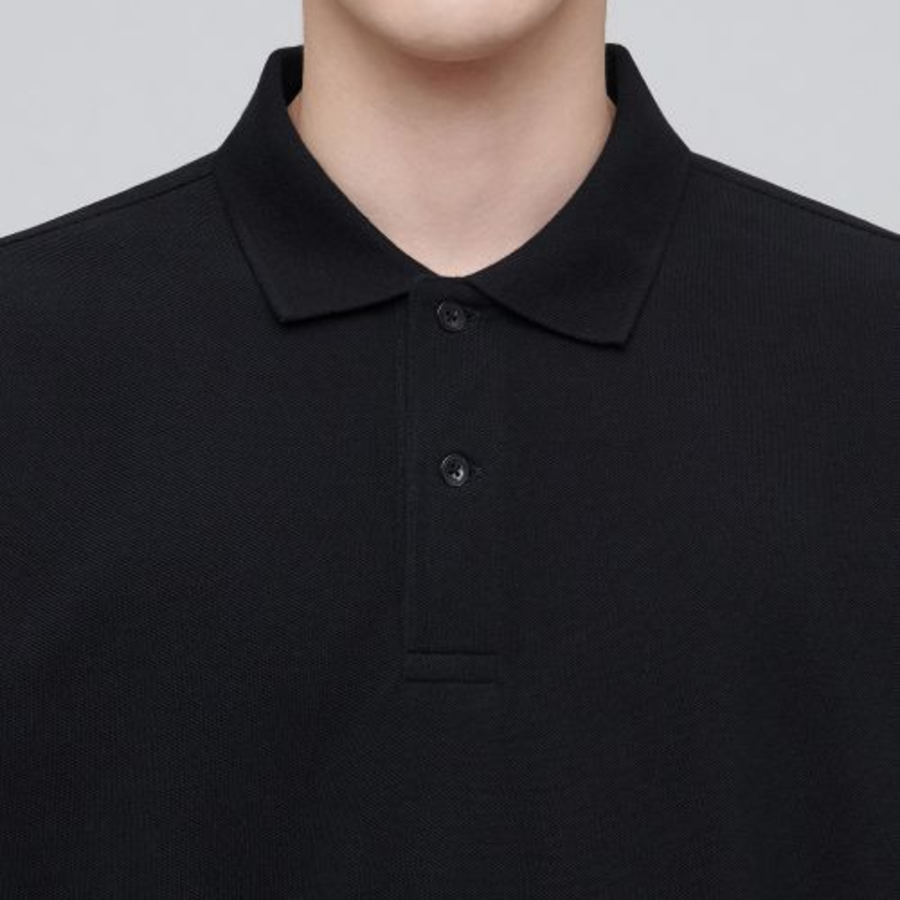 Relaxed Fit Piqué Polo Shirt [Black]