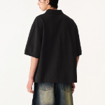 Oversized Cropped Piqué Polo Shirt [Black]