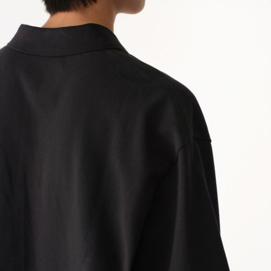 Oversized Cropped Piqué Polo Shirt [Black]