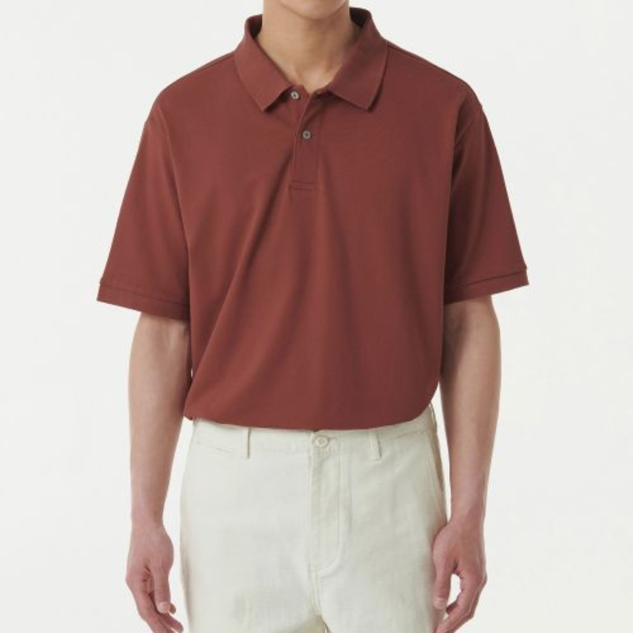 [Cooltandard] Relaxed Fit Piqué Polo Shirt [Brick Red]