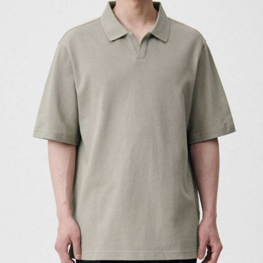 Slit Neck Piqué Polo Shirt [Pistachio]