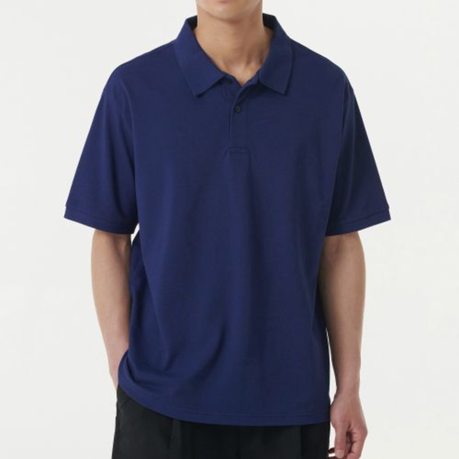 [Cooltandard] Relaxed Fit Piqué Polo Shirt [Ink Blue]