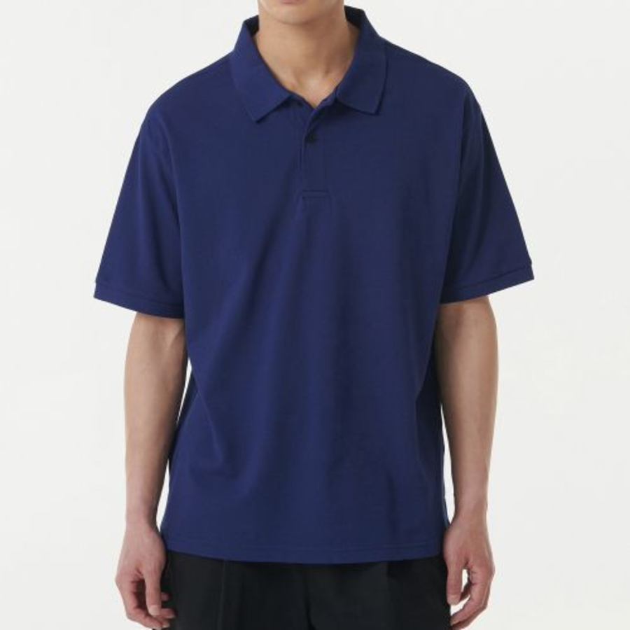 [Cooltandard] Relaxed Fit Piqué Polo Shirt [Ink Blue]