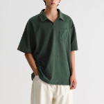 Terry Cloth Slit Neck Polo Shirt [Deep Green]