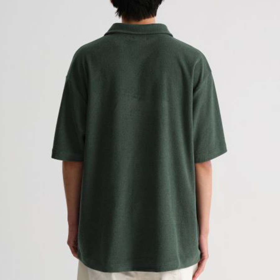 Terry Cloth Slit Neck Polo Shirt [Deep Green]