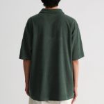 Terry Cloth Slit Neck Polo Shirt [Deep Green]