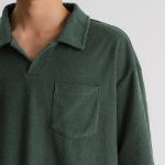 Terry Cloth Slit Neck Polo Shirt [Deep Green]