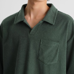 Terry Cloth Slit Neck Polo Shirt [Deep Green]