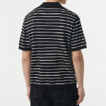 Striped Slit Neck Knitted Polo Shirt [Black/White]