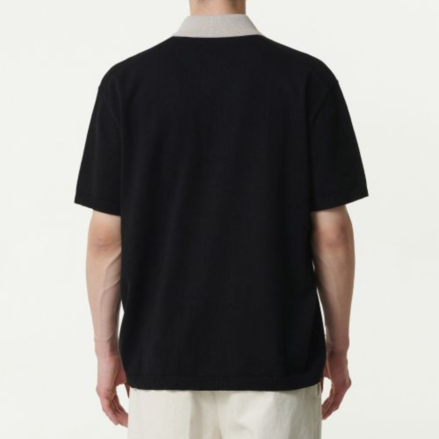Contrast Collar Knitted Polo Shirt [Black]