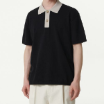 Contrast Collar Knitted Polo Shirt [Black]