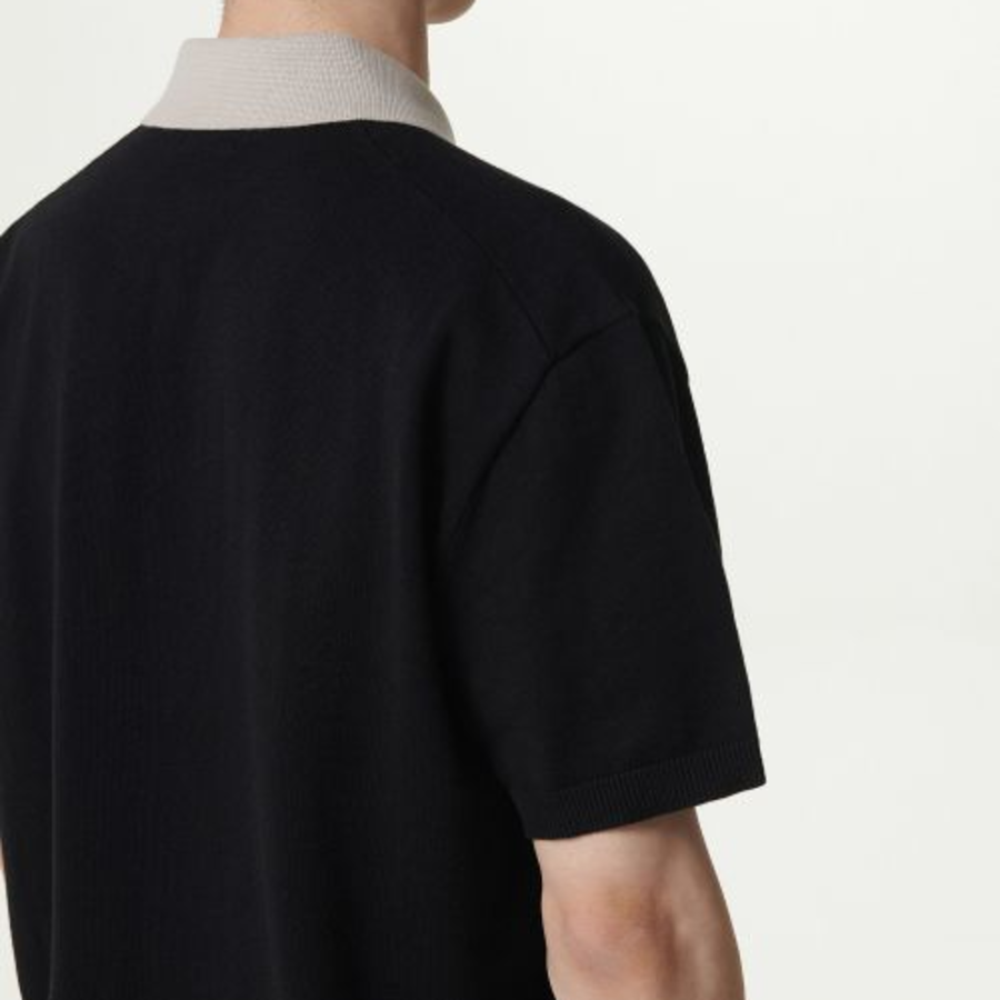 Contrast Collar Knitted Polo Shirt [Black]