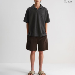 Terry Cloth Slit Neck Polo Shirt [Dark Grey]