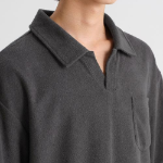 Terry Cloth Slit Neck Polo Shirt [Dark Grey]