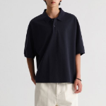 [Cooltandard] Oversized Crop Piqué Polo Shirt [Navy]