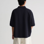 [Cooltandard] Oversized Crop Piqué Polo Shirt [Navy]