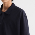 [Cooltandard] Oversized Crop Piqué Polo Shirt [Navy]