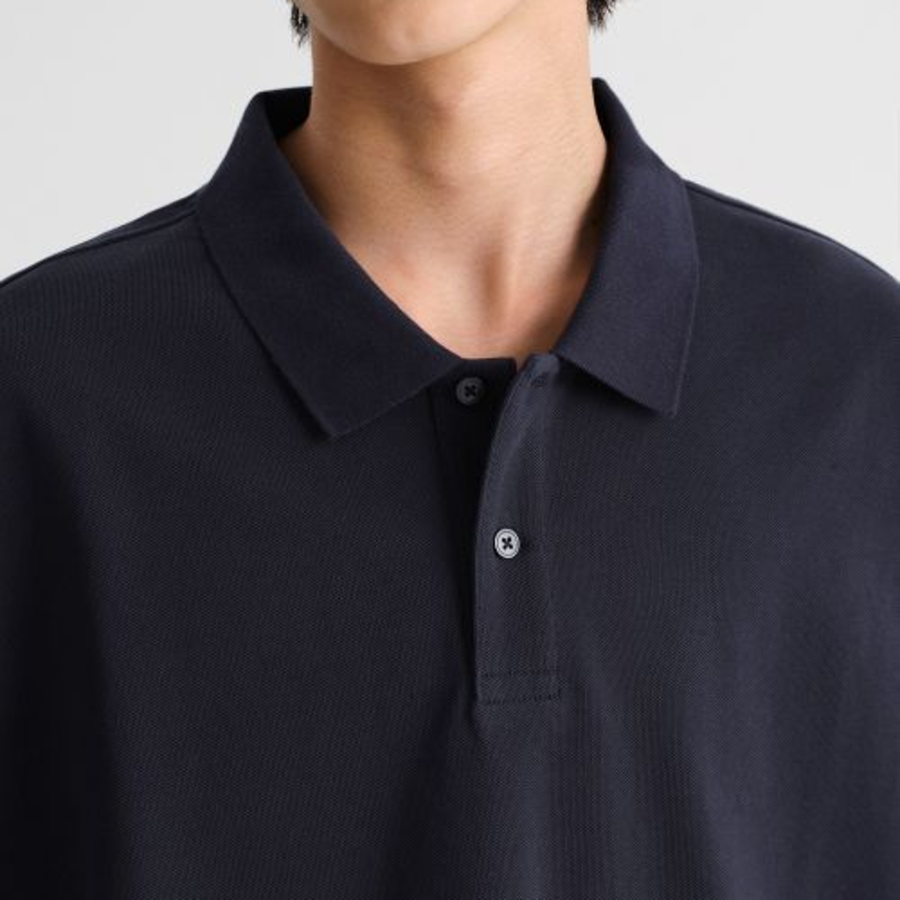 [Cooltandard] Oversized Crop Piqué Polo Shirt [Navy]
