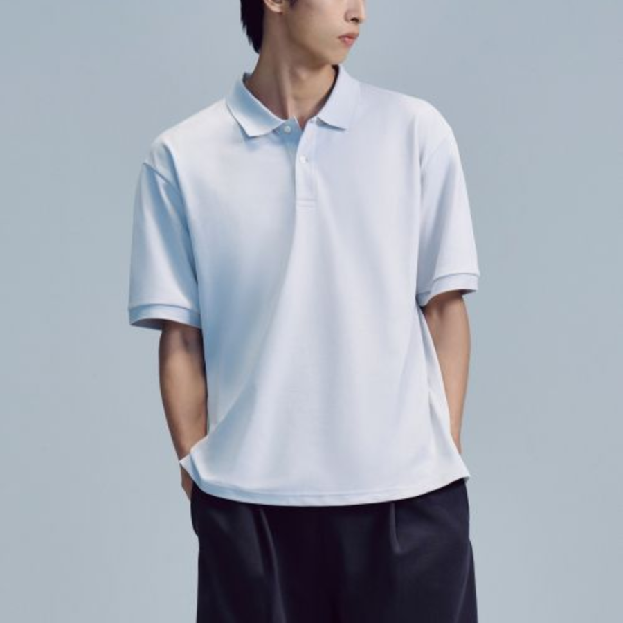 [Cooltandard] Oversized Piqué Polo Shirt [Ash Gray]