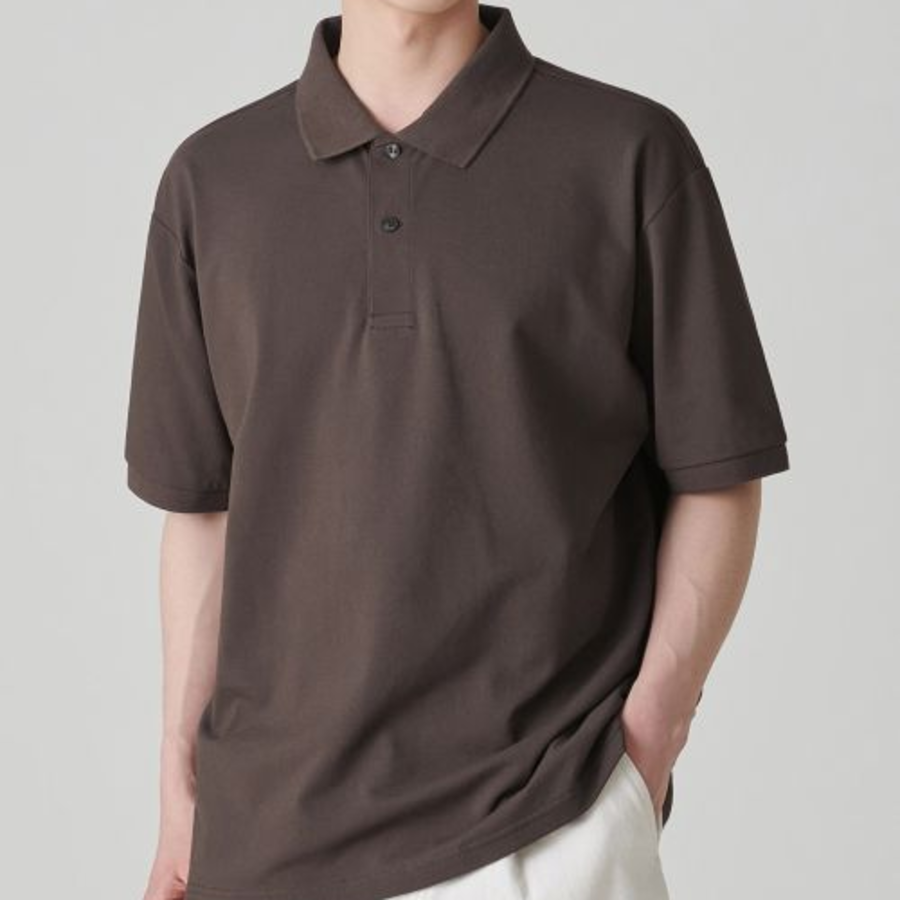 [Cooltandard] Relaxed Fit Piqué Polo Shirt [Dusty Brown]
