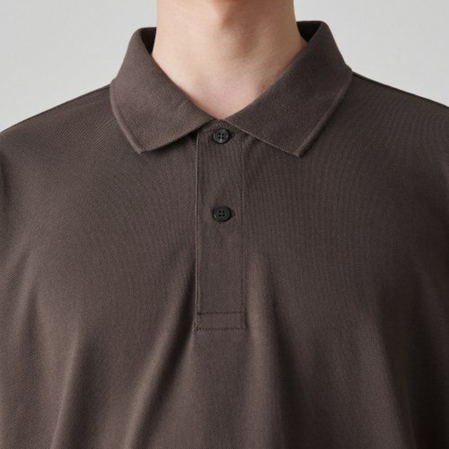 [Cooltandard] Relaxed Fit Piqué Polo Shirt [Dusty Brown]