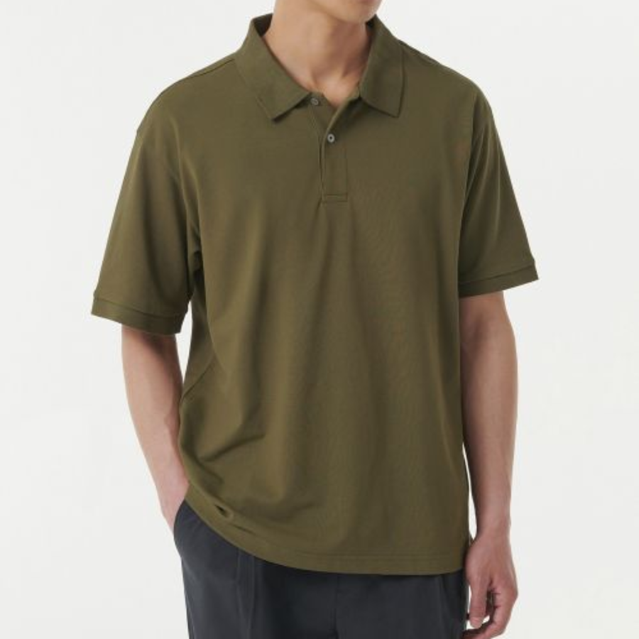 [Cooltandard] Relaxed Fit Piqué Polo Shirt [Olive]