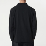 Slit Neck Long Sleeve Piqué Polo Shirt [Black]