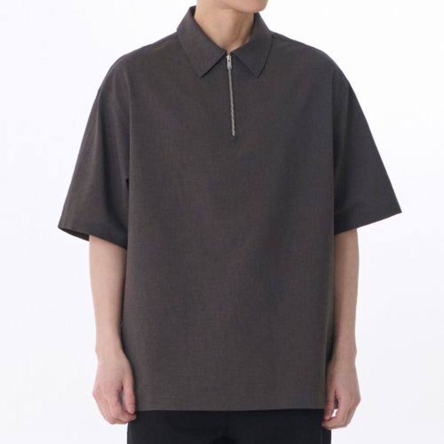 Creased Relaxed Half Zip Short Sleeve Shirt [Gunmetal]