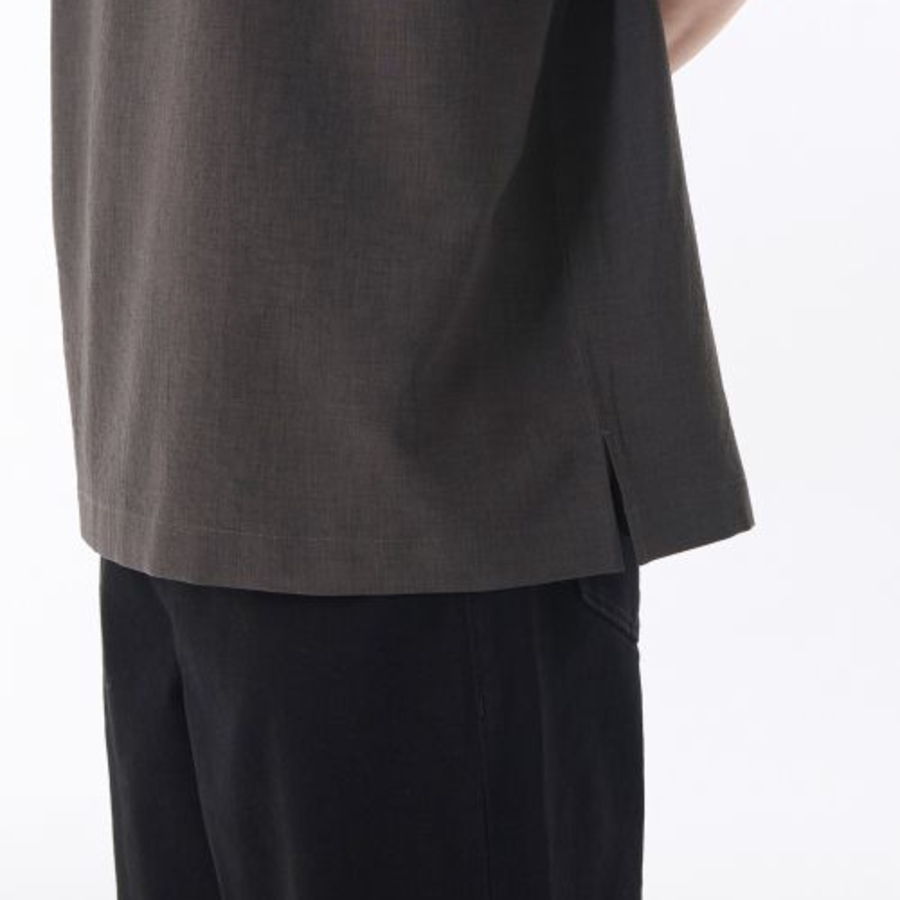 Creased Relaxed Half Zip Short Sleeve Shirt [Gunmetal]