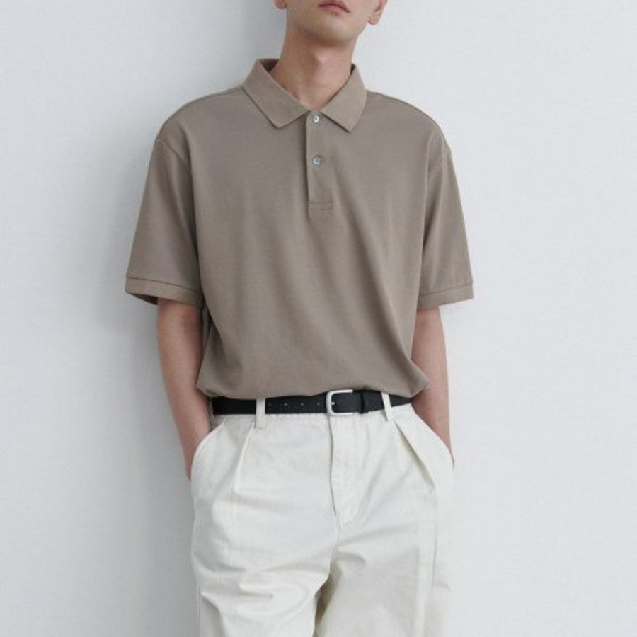 [Cooltandard] Relaxed Fit Piqué Polo Shirt [Dusty Beige]