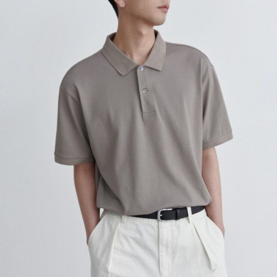 [Cooltandard] Relaxed Fit Piqué Polo Shirt [Dusty Beige]