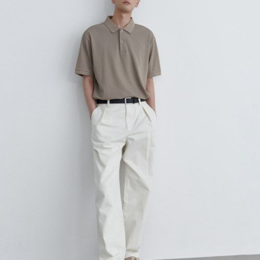 [Cooltandard] Relaxed Fit Piqué Polo Shirt [Dusty Beige]